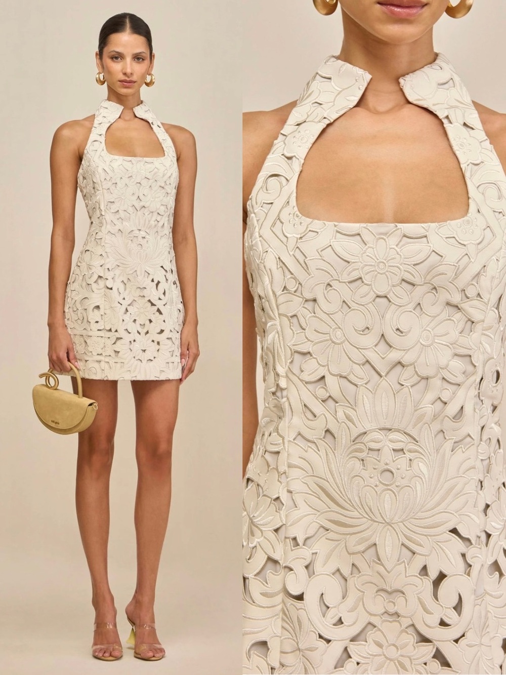 NWT Cult Gaia Akaia Mini Dress Seashell Beige Size 2 Floral Cutout Halter $798